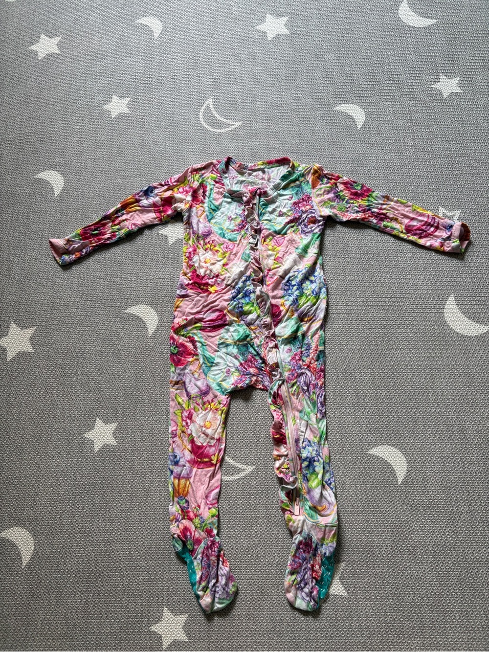 Posh Peanut Pink Floral One-Piece Footie with Multi-Color Blooms